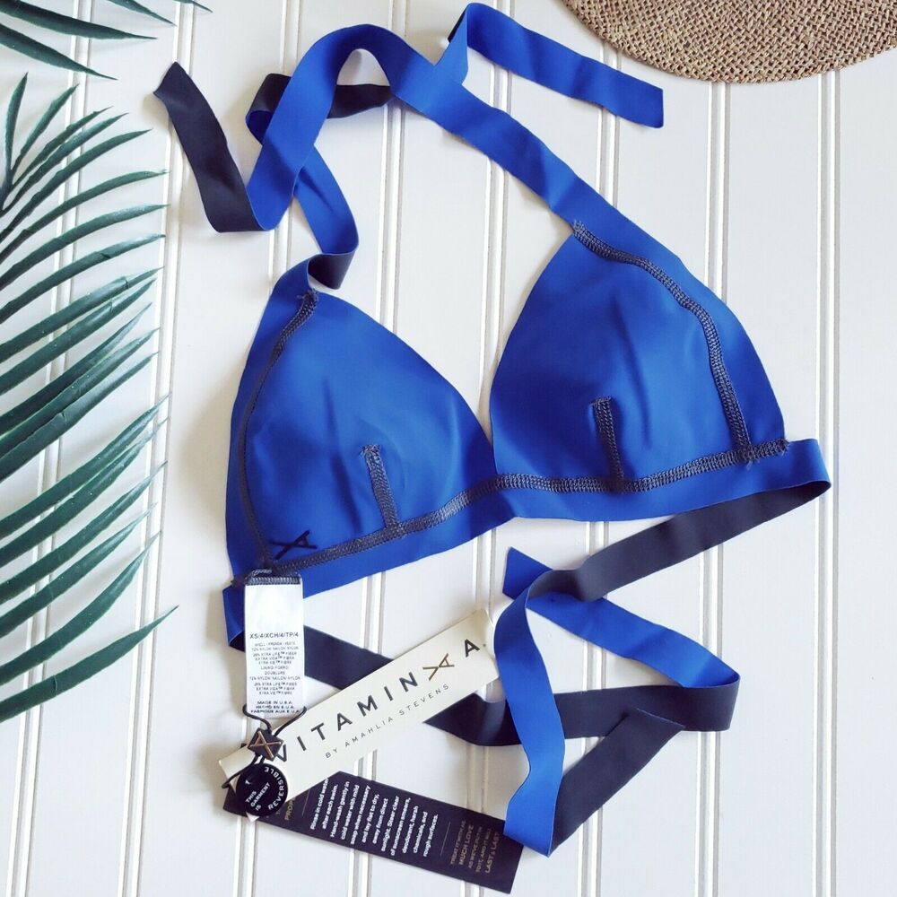 VITAMIN A reversible Odette triangle halter swim bikini top gray blue XS 4 NEW